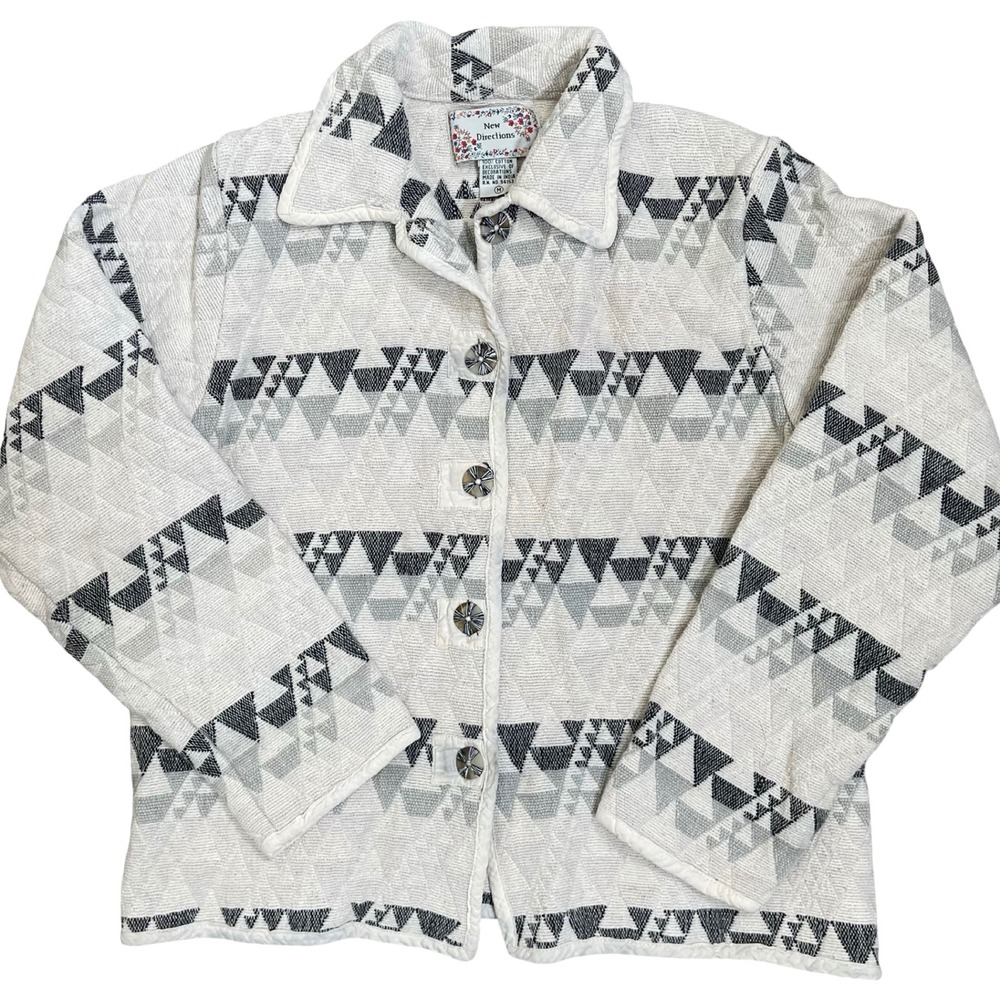 Vintage New Directions Quilted Jacket Women M Cream Gray Aztec Southwestern Boho